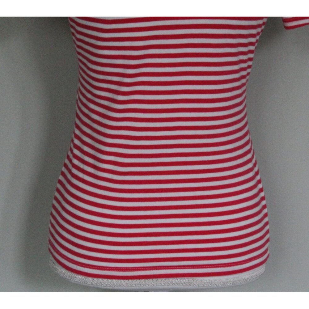 J. McLaughlin Allie Tee Bright Coral & White Striped Shirt Top, Size S Small - Picture 9 of 11